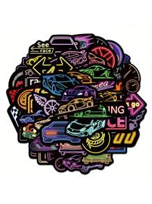 SCXXBSW 50pcs Neon Racing Cartoon Graffiti Stickers Decorative Handbooks Water Cups Notebook Luggage Stickers - Multicolor - View 5