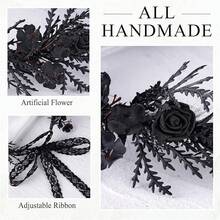 MOSTORY Black Gothic Flower Crown - Dark Floral Fairy Headpiece With Women Goth Wedding Witch Aesthetic Cosplay - màu đen - Xem 5