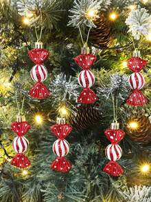 6pcs Christmas Candy Decorations, Hanging Flash Candy Decorations, Christmas Tree Mint Decorations, Christmas Candy Decoration Set, Christmas And Halloween Decorations With Gold Rope, Christmas Tree Decorations, Christmas Party Gifts, Festival Decorations, Candy Decorations (Mixed Colors, Red, Gold, Champagne, Rose Gold, Silver)