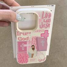1 pieza Funda de teléfono con patrón de arte en collage de tema de fe cristiana, hecha de material TPU, compatible con Apple/Teléfonos - Blanco - Ver 4