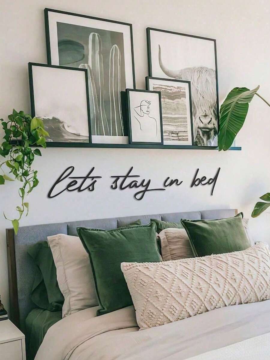 CIF BUY 1 pieza Cartel de metal "Quedémonos en la cama", decoración de pared de metal, arte de metal, colgante de pared, decoración de pared con cita inspiradora, placa de metal, placa de pared, regalo de inauguración de casa