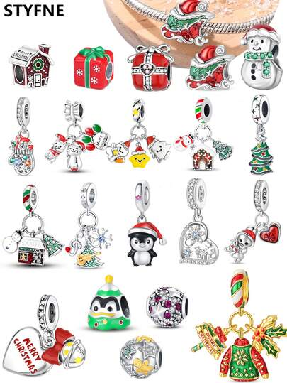 STYFNE 1 Stück Weihnachts-Pinguin, Schneehütte, Weihnachtsbaum, Weihnachts-Katze Perlenornament, geeignet für DIY Armbänder, Damenschmuck, handgemachtes kleines Alltagsgeschenk