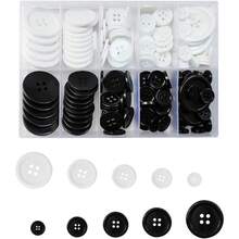 100 White Buttons 4Hole 5 Sizes Shirt Buttons For Crafts And Sewing - Black and White - View 1