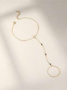 EleRunis 1pc 925 Sterling Silver Delicate Devil's Eye Ring Bracelet Set, Women's Exquisite Cubic Zirconia Bracelet And Ring Chain, Body Jewelry, Suitable For Daily Wear, Wedding, Party, Engagement, Anniversary, Valentine's Day - Gold - View 7