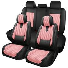 NAPPA Breathable Leather Car 5 Seat Covers Full Set Cushion Protector Perforated Air Hole Design Universal Fit Front Seats And Solid Rear 40/60 50/50 60/40 Split Bench Fit For Most Cars Interior Decoration - 黑色/粉紅色 - 查看 2