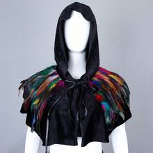 1pc Halloween Feather Shawl Short Velvet Cloak, Performance Party Feather Fake Collar Scarf Fur Cape
