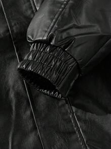 Men's Casual Loose Fit Business Leather Jacket, Old Money Style - Black - View 8