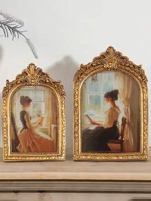 2/1pc European Antique Gold Lace Oval Photo Frame With 1 Random Pad Paper For Photo Display Home Decoration - Multicolor - View 1