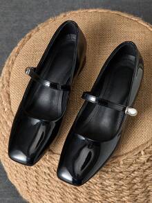 女士 3 厘米布面高跟时尚百搭白色玛丽珍鞋，适合所有季节 - 黑色 - 查看 3