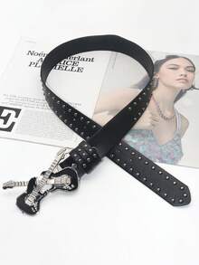 1 件女士朋克吉他几何图案铆钉 PU 皮革腰带，装饰性，派对 - 白色 - 查看 4
