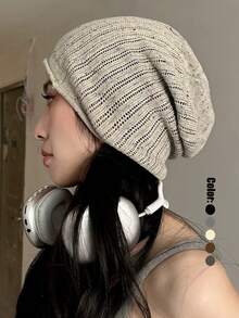 1pc Women's Colorful Polka Dot Thin Striped Headband, Versatile Knitted Beanie Hat, Suitable For Spring/Summer, Winter Women