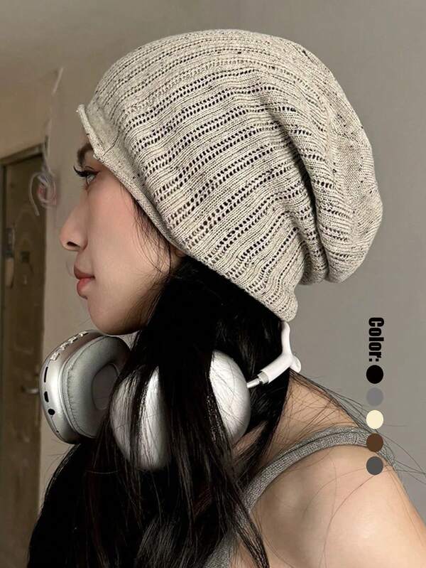 1pc Women's Colorful Polka Dot Thin Striped Headband, Versatile Knitted Beanie Hat, Suitable For Spring/Summer, Winter Women