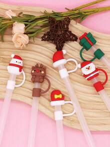 1set Christmas Straw Covers For Cups Reusable Washable Dustproof 10mm Straw Tips And Thermal Insulation Sleeve For Christmas Decorations, Festive Drinkware Accessories, Suitable For Sports Water Bottles,Holiday Gifts - Multicolor - View 10