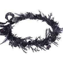 MOSTORY Black Gothic Flower Crown - Dark Floral Fairy Headpiece With Women Goth Wedding Witch Aesthetic Cosplay - màu đen - Xem 7