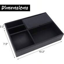Mens Valet Tray, Jewelry Box Nightstand Organizer With 5 Compartments Phone Keys Wallet Watch Glasses, Faux Leather Dresser Entryway Catchall Holder Fathers Day Black - 黑色 - 查看 2