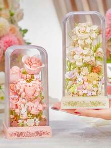 Rosa flor compatible con ladrillos ensamblados, decoración de escritorio de flor de jazmín perenne, regalo de cumpleaños para la mejor amiga, nuevo estilo