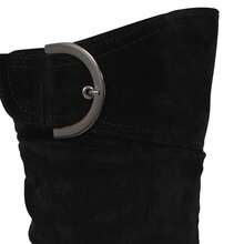 CORE COLLECTION Womens Ladies Mid Heel Winter Riding Boots With Twin Buckle And Zip Closure Calf Length Mid Heel Riding Boots - Black Suede - View 5