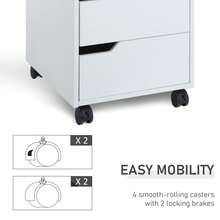 HOMCOM 3 Drawer Mobile File Cabinet, Vertical Filing Cabinet With Wheels For Home Office, White - White - View 6