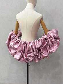 1pc Bridal Shawl With Ruffles, Detachable Satin Exaggerated Puff Sleeves Cape, Bridal Accessory - Multicolor - View 33