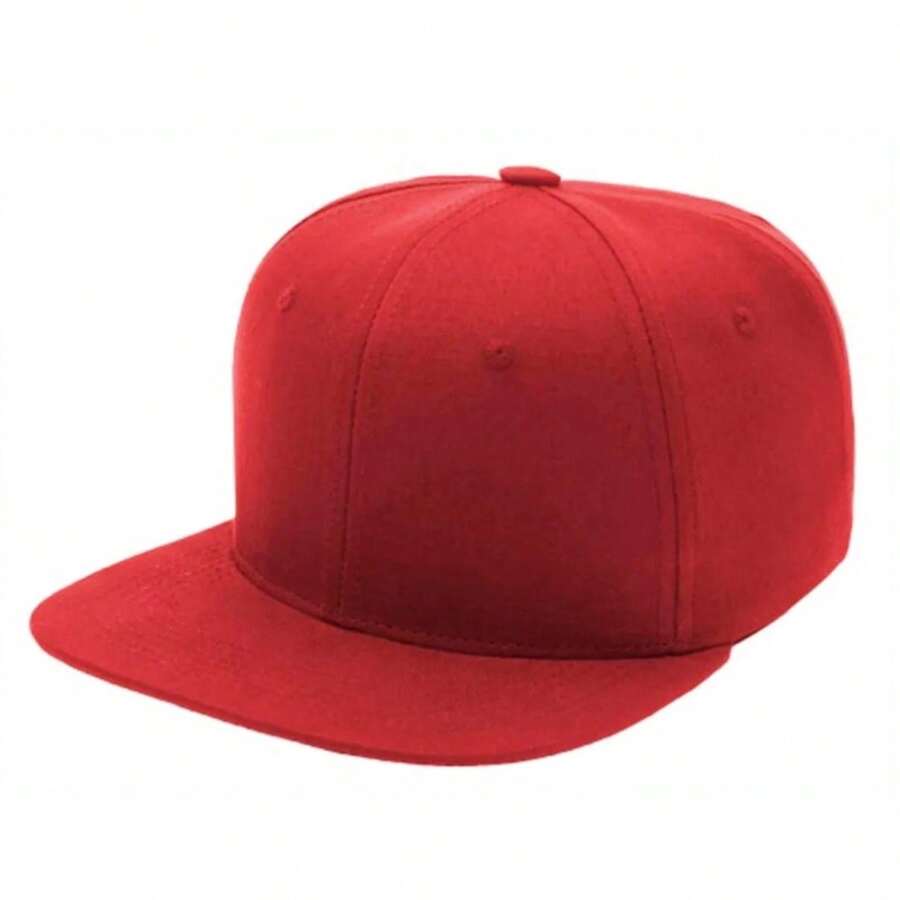 Straight Brim Plain Snapback Cap, Rapper - Red - View 1