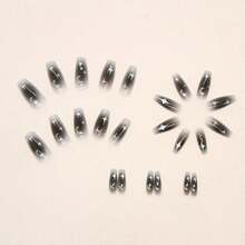 Medium Press On Nails Coffin Fake Nails Stars With Moon Design Black Gradient False Nails Acrylic Artificial Glue On Nails Full Cover Stick On Nails For Women Girls Manicure Decoration 24Pcs  Halloween - Hoa lấp lánh D - Xem 11