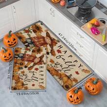 1 pièce/2 pièces/3 pièces Tapis de sol de cuisine épais imprimé de citrouille et d'épouvantail d'automne pour Thanksgiving et Halloween, tapis antidérapant et résistant à l'huile imprimé pour Thanksgiving, tapis de cuisine imperméable, tapis d'entrée lavable, tapis absorbant pour la cuisine, le salon, la buanderie, la salle de bain, décoration de la maison