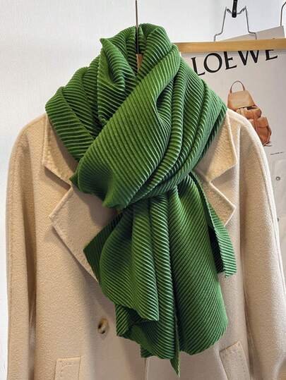 1 Piece Japanese Style Solid Color Pleated Scarf, Korean Version Shawl, Pleated Warm Neck Wrap