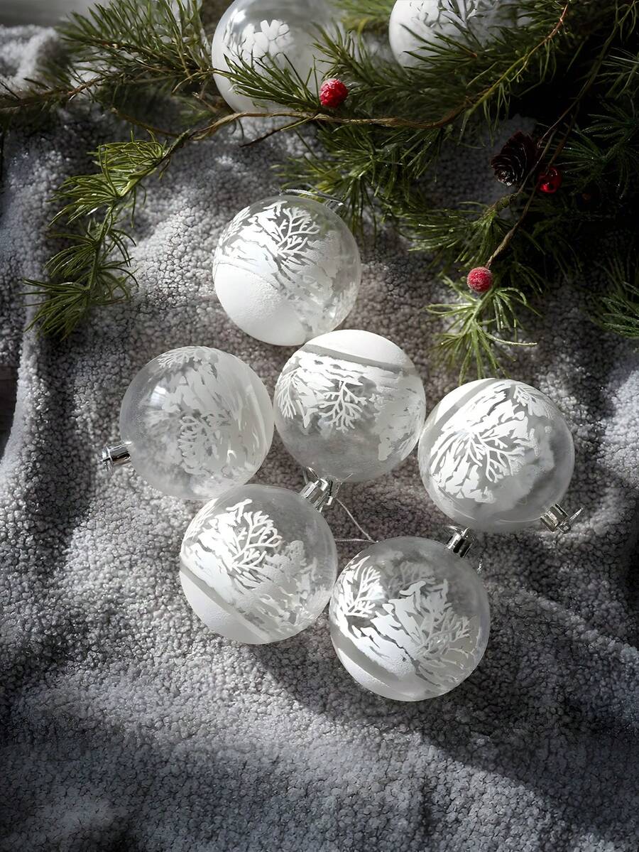6 Stücke 6cm transparente Schneekugeln Anhänger für Weihnachtsbaum Dekoration, klare Christbaumkugeln zum Aufhängen, Weihnachten, Weihnachtsdekoration, Partydekoration, Fensterdekoration