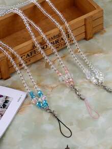 1 Crystal Transparent Neckband For Mobile Phones, Long Handcrafted Beaded ID Card Neckbands For Couples