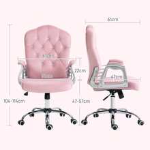 Vinsetto Home Office Chair, Velvet Computer Chair, Button Tufted Backrest With Swivel Wheels, Adjustable Height And Tilt Function, Pink - Pink - View 3