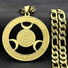 威卡三重月亮女神赫卡忒之轮不锈钢吊坠项链 Strophalos 赫卡忒魔法符号饰物 PIN 珠宝礼物 - 項鍊 - 查看 11