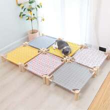 1 pieza Cama de madera de verano para gatos con almohadilla de lino, a prueba de calor, resistente al desgaste, estable y antideslizante para mascotas (adecuado para mascotas de menos de 35 libras)