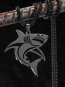 1 buc. Colier cu pandantiv punk Fierce Shark din oțel inoxidabil, accesoriu elegant pentru îmbrăcăminte de stradă, colier decorativ versatil - Argint - Vizualizare 8
