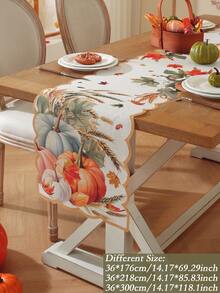 1 pièce Chemin de table en polyester imprimé numériquement, motif citrouille et blé, convient pour la table à manger, le meuble TV, la commode, les étagères, la décoration d'intérieur, les festivals, Halloween, les fêtes, les mariages, toutes les saisons, plusieurs tailles disponibles