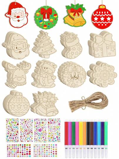 10 Stücke/Packung, Holz Weihnachtsdekoration, Holz Weihnachtsschneeflocken, Hirsch, Schneemann Liebesbaum, Weihnachtsbaum Dekoration, Weihnachtsparty Dekoration, Feiertags Heim Dekoration | Vintage Weihnachten | Exquisite Handwerkskunst, Weihnachtsdekoration (inklusive Schnur)