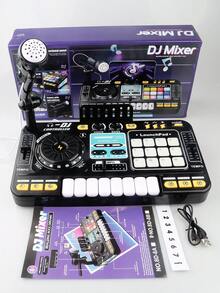 طاولة خلط DJ للأطفال، طاولة خلط DJ للأطفال الصغار مع لوحة DJ وضع اللعبة والتحكم بالإضاءة والسرعة والميكروفون، هدايا للأولاد والبنات من عمر 3 إلى 6 سنوات - طقم خلط DJ للأطفال