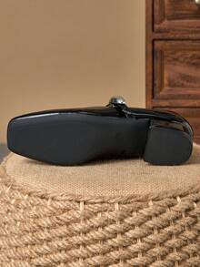 女士 3 厘米布面高跟时尚百搭白色玛丽珍鞋，适合所有季节 - 黑色 - 查看 8