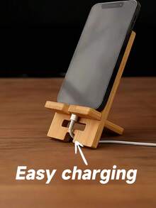 1pc Customizable Wooden Phone Stand, 1pc Adjustable Multi-Angle Desktop Holder, Compatible With Smartphones For Home And Office Use, Slouchy Wooden Phone Stand, Detachable Phone Stand For Live Streaming And Binge Watching, Minimalist Creative Solid Wood Stand - Multicolor - View 2