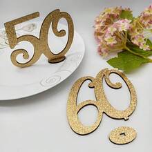 1 Stück Goldener Glitzer 18./30./40./50./60. Jahrestag Holzzahl Dekorationen, Veranstaltungs-Party Tischdekoration, Tisch-Mittelstücke, elegante Dekoration für Geburtstage und Jahrestage, geeignet für Jahrestags- und Geburtstagsfeier Dekoration, Hochzeitsdekoration