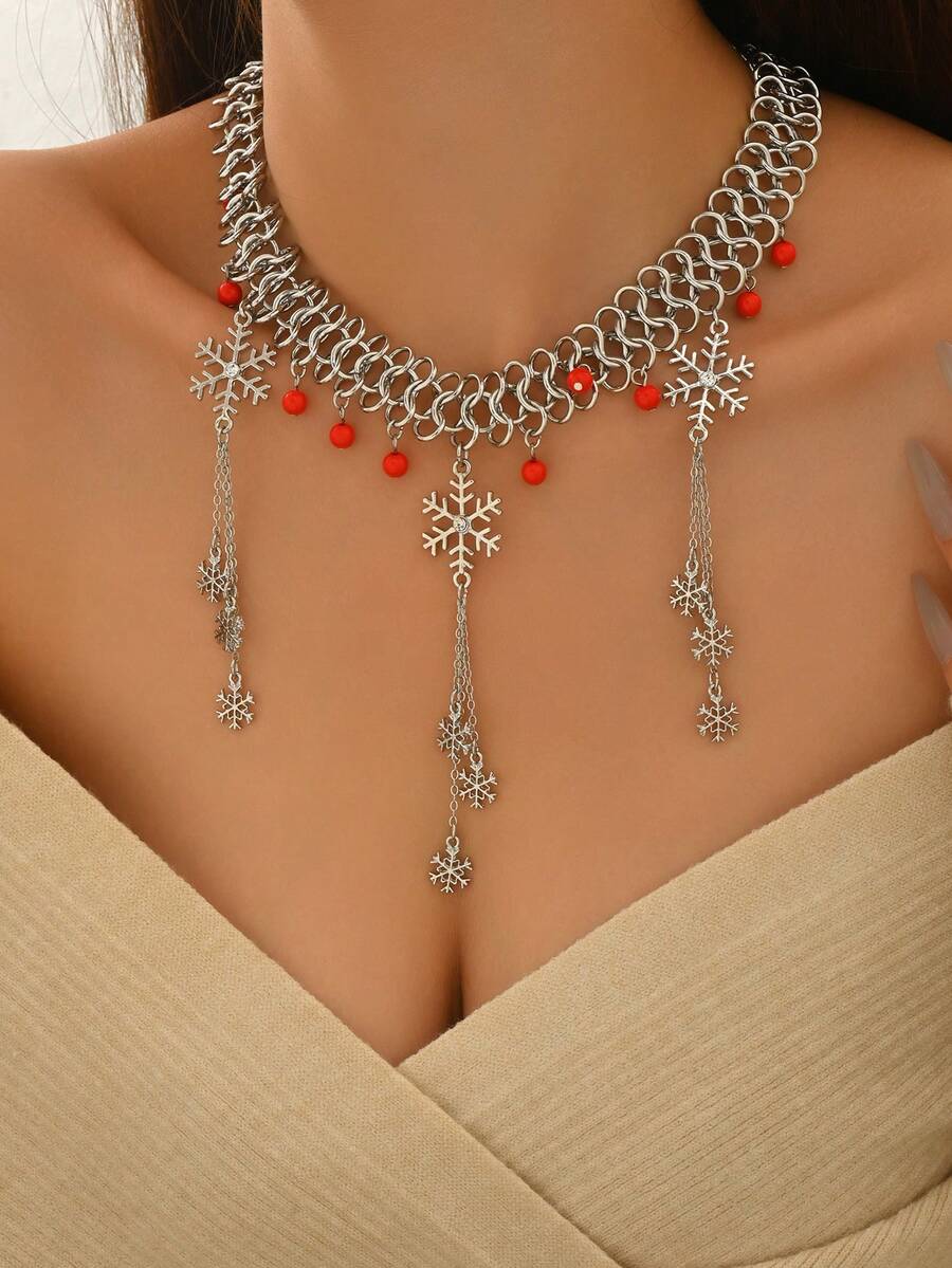 1pc Classic Minimalist Versatile Daily Wear Multi-Snowflake Pendant Layered Necklace, Suitable For Christmas Gifts, Everyday Commute, Holiday Parties, Gifts For Friends And Family