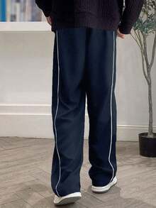 1pc Teen Boys' Solid Color Casual Sports Hiphop Minimalist Straight Leg Pants - Navy Blue - View 2