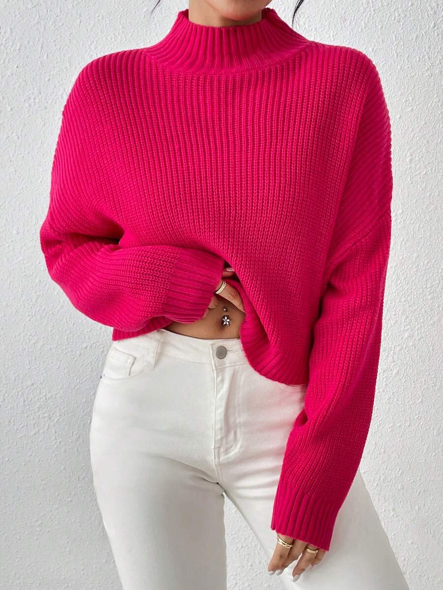 Suéter corto y lindo para mujer, jersey de punto acanalado ligero y cómodo