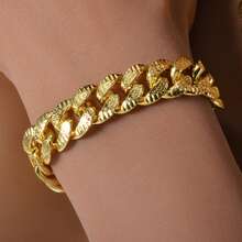 2pcs Popular Hip-Hop Street Style 14k Gold Geometric Runes Cuban Necklace Bracelet Copper Fashion Jewelry Set Suitable For Men Women Daily Party Wear - Gold - View 6