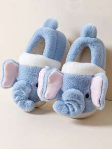 Nuevos pantuflas de invierno con diseño de elefante de dibujos animados para niños, cálidas, antideslizantes y lindas pantuflas de peluche para bebés