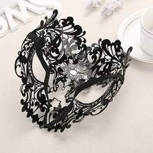 Masquerade Mask Mardi Gras Costume Mask Christmas Cosplay Metal Party Mask, 20*16 Cm - 黑色 - 查看 3