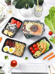 5/10/15/30个带盖一次性餐盒，长方形塑料餐盒，商用厨房收纳，适用于野餐、餐厅、外卖、厨房用品、返校