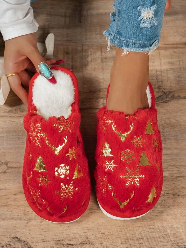 Jesienno-zimowe, świąteczne, pluszowe, ciepłe kapcie domowe dla pary