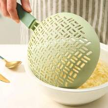 1 pieza Colador de silicona talla grande vendido con cuchara de mango largo de nailon, escurridor de una sola pieza resistente al calor para uso en la cocina, adecuado para fideos, empanadillas, wontons