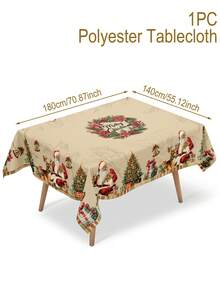 1件复古布艺圣诞桌布，圣诞老人树花环图案，圆形/方形可选，适用于家居装饰、厨房装饰、房间装饰、圣诞桌布/桌裙、圣诞饰品、圣诞派对、圣诞礼物、圣诞派对小礼物、平安夜装饰、2026新年装饰