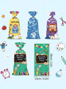 100/50 Stücke transparente Cellophan Süßigkeiten Geschenktüten, im Großpackung, mit Twist Verschlüssen, geeignet für Einschulungsparty Dekorationen, Willkommen zurück zur Schulbus Geburtstags Party Gastgeschenke